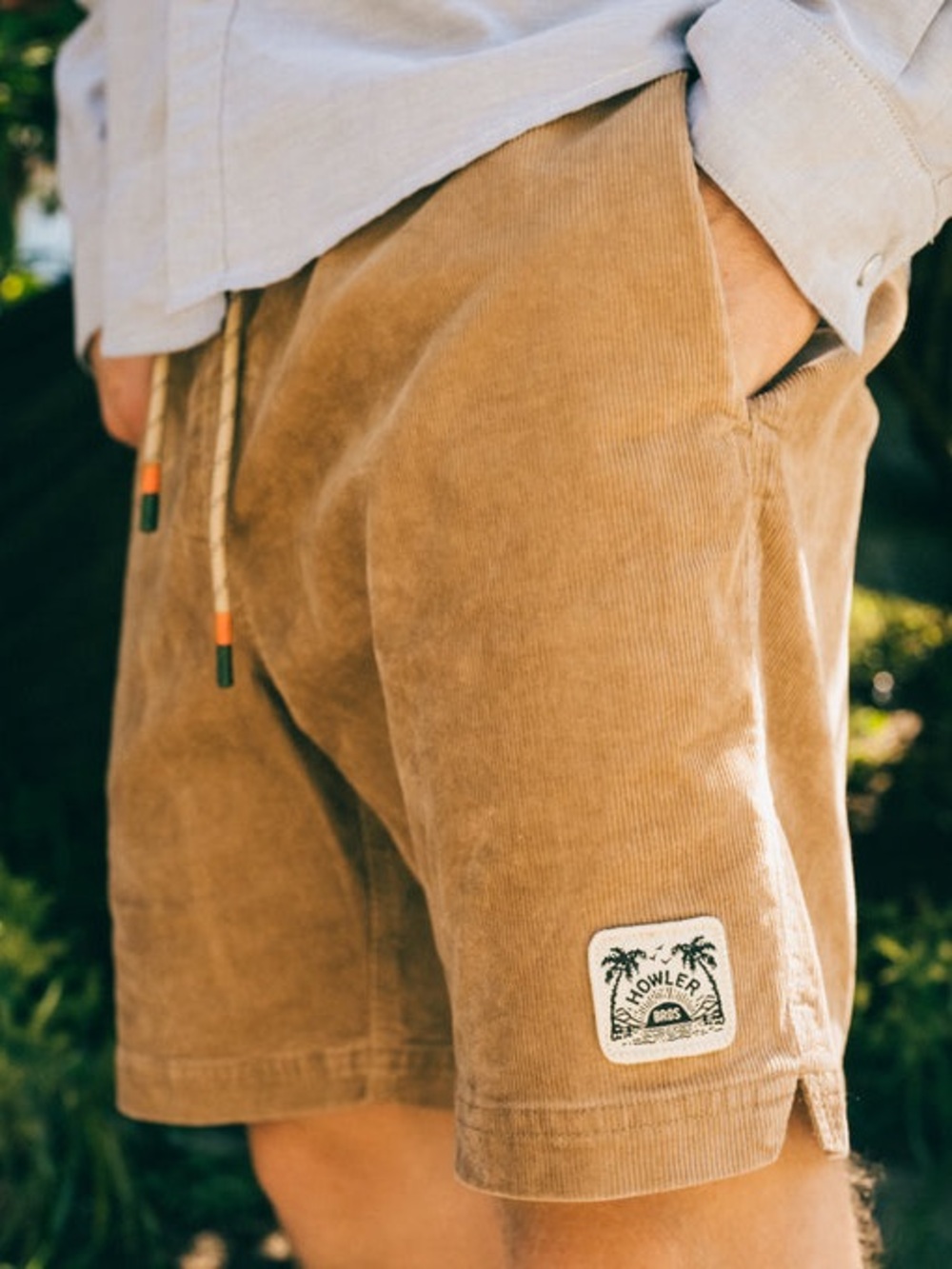 Howler Brothers Corduroy Drawstring Shorts in Tan